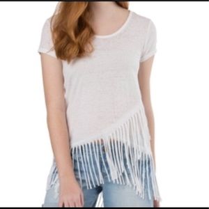 Almost Famous Juniors Hi Low White Fringe Top